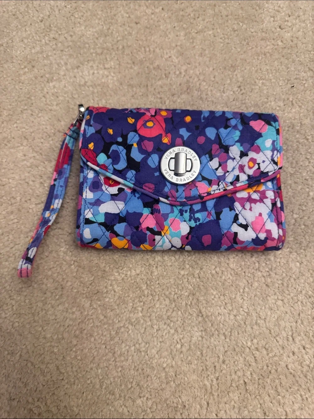 Vera Bradley Purple Floral Quilted Wristlet with Multicolor Accents
